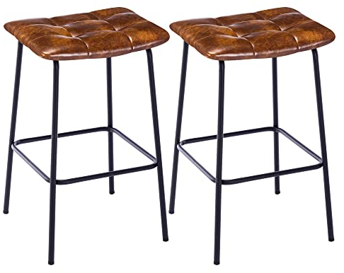 Duhome Barstuhl 71cm, Barhocker 2er Set Kunstleder Tresenhocker mit Metallgestell Küchenhocker Hochocker für Esszimmer Bar Café, Orange-Braun
