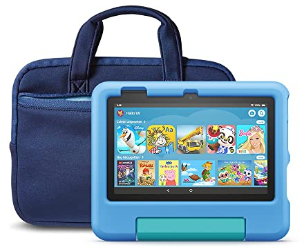 Fire 7 Kids-Tablet (32 GB, blau) + NuPro Hülle mit Reißverschluss (Marineblau/Blau)