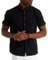 Leif Nelson Chemise d'été en lin pour homme - Manches courtes - Henley pour les loisirs et le travail - Mélange de lin et de coton - Coupe droite, Noir , S