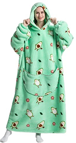 Geagodelia Damen Lange Decken Hoodie Oversized Hoodie Pullover Kuschelig Fleece Oodie Hoodie Decke zum Anziehen Weiche Kuschelpullover Hausanzug Kapuzenpullover Winter Einheitsgröße (Grün-Avocado)