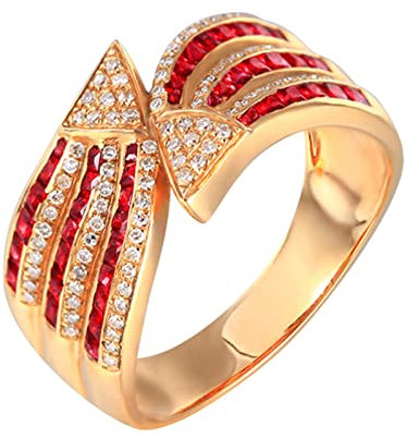 Epinki Echtgold Schmuck Eheringe 18K 750 Gold Frauen, Rubin Diamantring Rot 1.1ct Ewigkeit Trauringe Gold 750 mit Diamant, Gr.51 (16.2)
