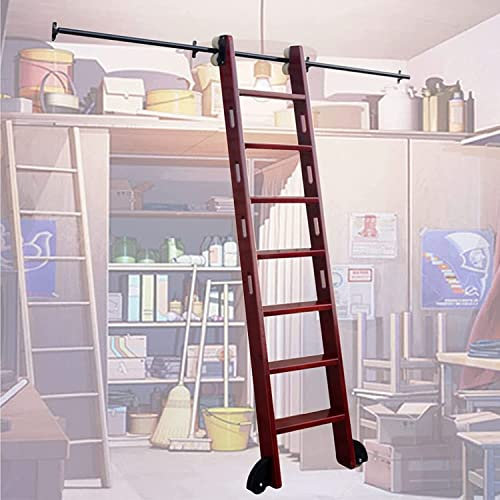 Scala per libreria Scorrevole Kit Binario Nero - Kit Hardware per Scala per libreria Scorrevole, Kit Porta Scorrevole per fienile, Binario Tondo in Acciaio con Ruote a rulli per pa