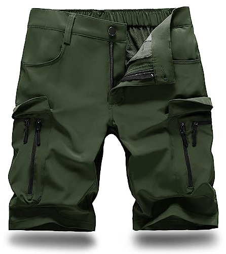Hiauspor Kurze Hosen Herren Sommer Leichte Cargo Shorts mit 7 Taschen Bermuda Wanderhose Cargohose Herren kurz MTB Hose Radhose Chino Sport Stretch Fahrrad Radlerhose Arbeitshosen(Armeegrün,3XL)