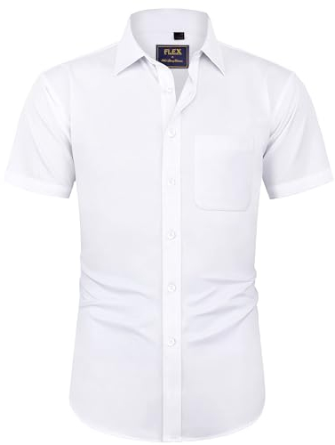 J.VER Herren Hemd Kurzarm Freizeithemd mit Tasche Regular Fit Businesshemd Bügelleichte Oberteile Männer Modern,Weiß,M