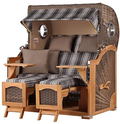 bene living Strandkorb-Set Ammersee 2,5-Sitzer Teak - PE grau - Modell 522 - Liftersystem