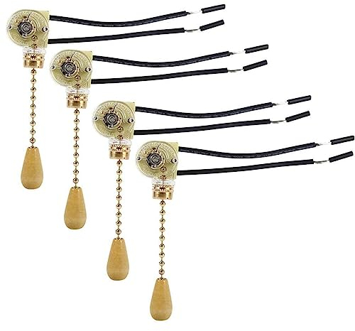 Zugschalter, Zugkette Schnurschalter, Schalter für Deckenventilatoren Wandleuchten, Für LED Wandleuchte, Deckenventilator, Badezimmerleuchte, 4 Stücke