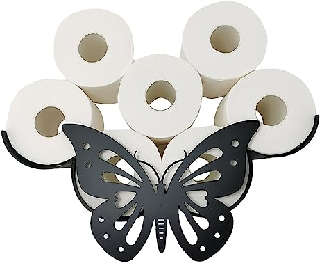 Suprwin Toilet Paper Holder Shelf, Iron Country Rustic 5-7 Roll Storage, Wall-Mounted or Tabletop/Floor-Placed, Cute-7 (Butterfly)
