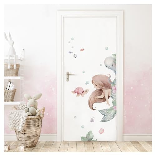 DEKO KINDERZIMMER Türaufkleber Meerjungfrau ohne Name Wandsticker Kinderzimmer Wandtattoo Babyzimmer Türsticker Wandaufkleber selbstklebend DK1123-02
