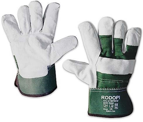 RODOPI Leder Arbeitshandschuhe Cowboy für Herren und Damen Bauhandschuhe Gr.9-10 Rindspaltleder Gartenhandschuhe dornenfest EN 388:2016 (25 Paar, 9)