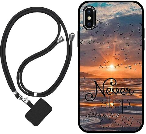 Sunrive Hülle Kompatibel mit iPhone X/XS Case,matt Handyhülle Schutzhülle Etui Karikatur Muster TPU Backcover (Das Meer,Möwen,die Sonne) +1x Universale Handykette MEHRWEG