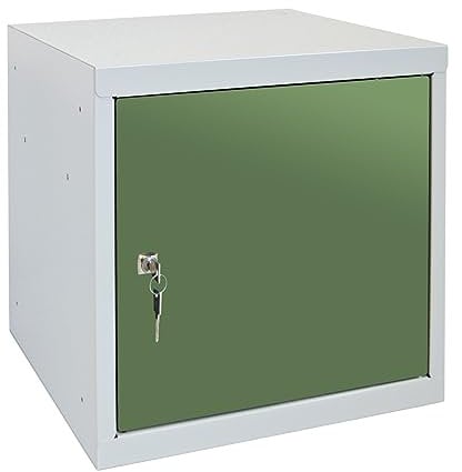 PROREGAL Schließfachwürfel Blocky mit Zylinderschloss + 2 Schlüssel | HxBxT 40x40x40cm | Lichtgrau/Grün | Schließfachschrank Metallspind Wertfachschrank