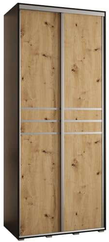 MEBLE KRYSPOL Davos 10 120 Schrank mit Zwei Schiebetüren für Schlafzimmer - Moderner Aufbewahrungsschrank mit Kleiderstange und Regalen - 235,2x120x45 cm - Schwarz Artisan Silber
