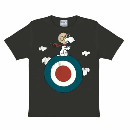 Logoshirt® Peanuts I Snoopy I Pilot I Target I T-Shirt Print I Kinder I Mädchen & Jungen I kurzärmlig I dunkelgrau I Lizenziertes Originaldesign I Größe 140/152