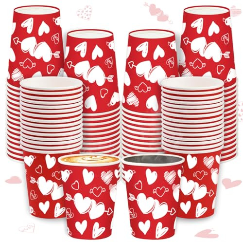 100 gobelets pour la fête des mères gobelets en papier jetables de 26 cl rouge cœur, pour boire du thé pour la Saint-Valentin fournitures de fête anniversaire de mariage, décoration d'anniversaire