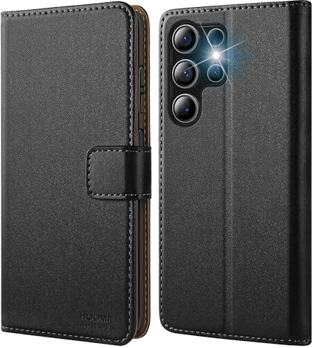 HOOMIL MagFlip Handyhülle für Samsung Galaxy S24 Ultra Hülle, Hochwertiges PU-Leder, Klappbar Case Schutzhülle mit Kartenfach & Standfunktion - Schwarz