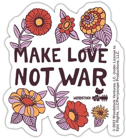 Woodstock Make Love Not War Mit Blumen Rahmen Sticker Aufkleber