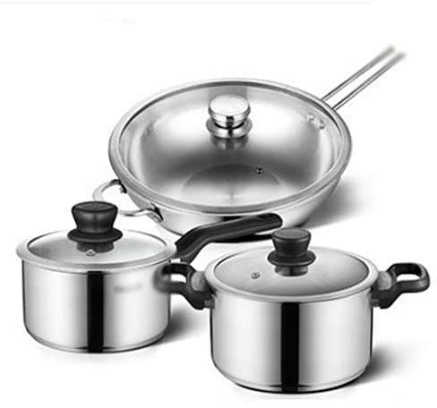 SHAWLA Juego de Utensilios de Cocina de 6 Piezas, sartén doméstica de Acero Inoxidable, Juego de ollas para Sopa, sartén al Vapor, Tapa de Vidrio, Utensilios de Cocina