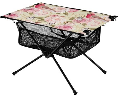 FRODOTGV Campingtische Englische Rosen Vögel Rosa Kleine Outdoor Heckklappe Essentials BBQ Camp Küche Wasserdicht Klapptisch Camping