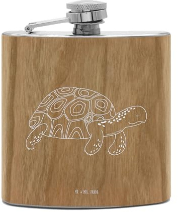 Mr. & Mrs. Panda feldflasche Schildkröte Marschieren - Geschenk, Schildkröten, Abenteuer, Motivation, Flachmann Holz, Urlaub, Lieblingsmensch, Hip Flask, Alkoholflasche, Neustart, taschenflasche
