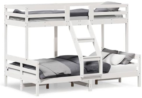 vidaXL Etagenbett, Hochbett mit Leitplanken, Stockbett für Schlafzimmer, Bett Holzbett Einzelbett, Weiß 80x200/120x200cm Massivholz Kiefer