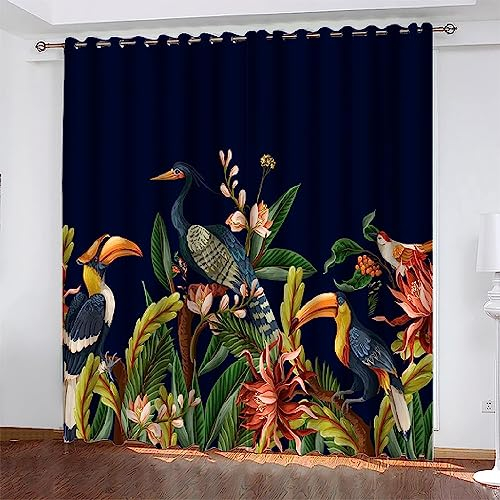 Boys Verdunkelungsvorhang-Set Für Schlafzimmer 3D-Druck Tukan Grüne Pflanze Vorhänge Für Kinderzimmer Schiebegardine Blickdicht Für Dekoration Wohnzimmer Hotelbüro Esszimmer 2 X 70 X 160 Cm -0V7W9O9O2