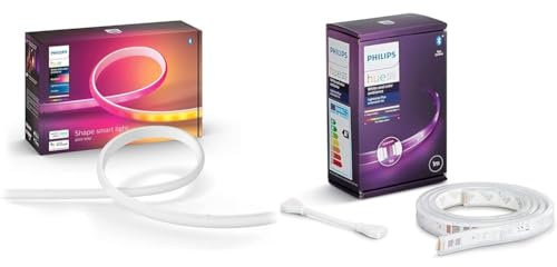 Philips Hue Gradient Light Strip 2m. for Syncing with Entertainment, Media and Music. with Bluetooth & Lightstrip Extension v4 [1 m] White and Colour Ambiance Smart LED Kit with Bluetooth