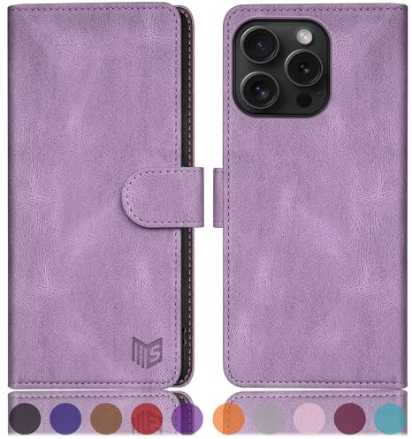 SUANPOT progettazione per iPhone 16 Pro Max 6.9 Blocco RFID Portafoglio Slot CarteSupporto Cellulare Magnetica custodia Pelle Sintetica Cover per Apple 16 Pro Max Viola Lilla