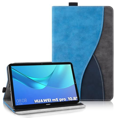AsWant Hülle für Huawei MediaPad M5 / M5 PRO (10.8 Zoll) - Ultradünne Business Tricolor Tablette mit Portemonnaie und Standfunktion Schutzhülle Kompatibel mit Huawei Mediapad M5 Hülle (Blau)