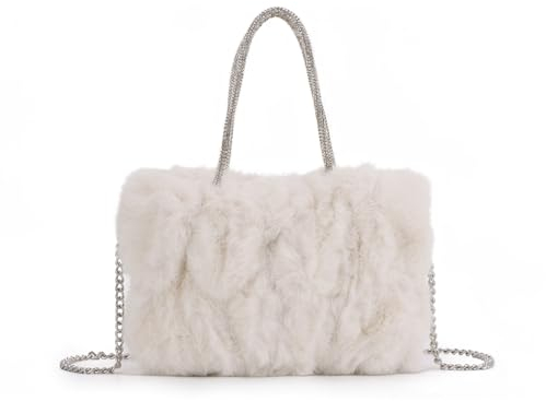 Jywmsc Sac de Soirée en Fausse Fourrure pour Femmes, Pochette Moelleuse et Pelucheuse, Sacs à Main Plissés élégants pour Fête, Bal de Mariage