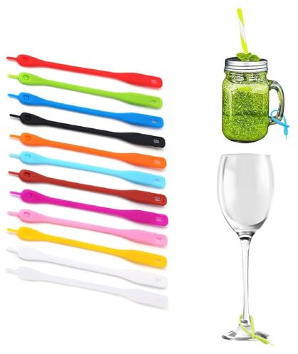 Koorium® 12 Stück Glas Markierung Trinkgläser, Glasmarkierer Silikon, Bierflaschen Markierung, Glasmarkierer, Wiederver Wendbare Markierer,Gläser Markieren Party, Party-Becher Marker