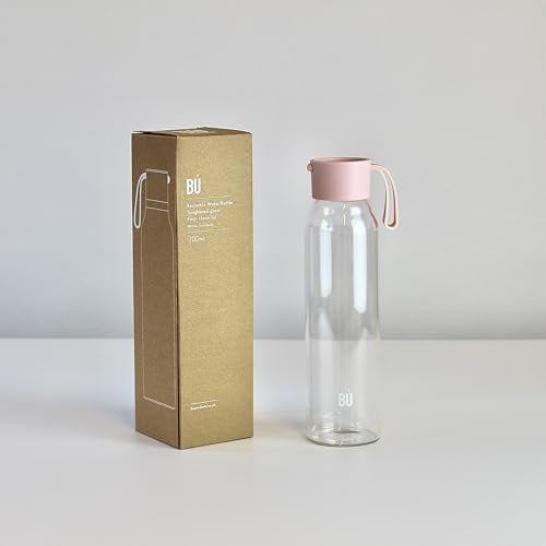 BU Products Bouteille d'eau en verre, 700 ml, menthe ou blush, anti-fuite, antibactérienne, sans BPA, compatible avec filtre à charbon de bambou, pour voyage et utilisation quotidienne (rose pâle)