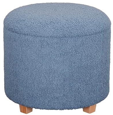 La Maison Large Boucle Ottoman Storage Living Room Hallway Seat Bench Stool Teddy Removable Lid Stylish Practical Footstool Pouffe Wooden Legs (Blue, Round Stool)