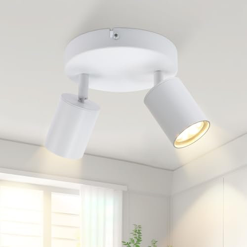 Homefire LED Deckenstrahler Deckenlampe - 2 Flammig GU10 Weiß Deckenleuchte 350° Schwenkbar Strahler Spots Innen Deckenspot flurlampe für Wohnzimmer Küche Schlafzimmer Ohne Leuchtmittel