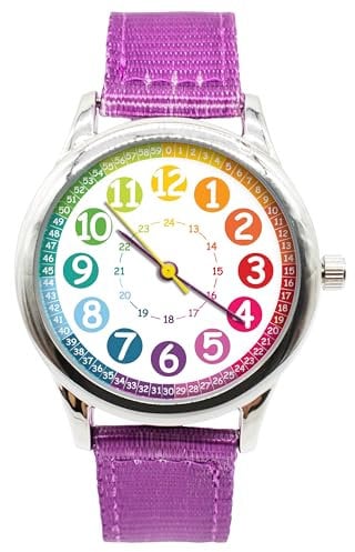 K&L Wall Art Kinderuhr Analog Lernuhr Kinderarmbanduhren für Jungen Mädchenuhr Kinder Armbanduhr (Regenbogen, Lila, Nylon)
