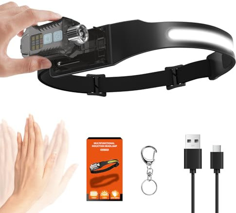 Stirnlampe LED Wiederaufladbar, Kopflampe 1200mAh 230°Weitwinkel Sensor Abnehmbarer Stirnlampe 9 Lichtmodi Leichte IPX65 Wasserdichte Stirnlampe für Wandern Camping Joggen (1Pcs)