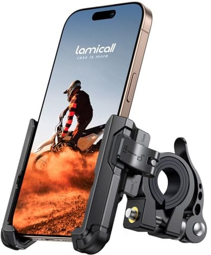 Lamicall Support Téléphone Vélo - [Ne Bloque Pas la Caméra] 360° Rotation, Support Téléphone Moto Universel, Placement et Retrait Rapides, pour iPhone 17/16/15/14/13/12/11, Huawei, 4,7-7 Smartphone