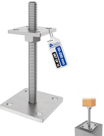GeZu Impex Adjustable Post Support 80 x 80 mm | 50-230 mm Set of 12 | Hot Dip Galvanised height adjust holder elevated base
