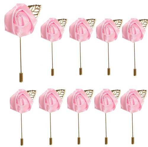 10 Stück Blumen Anstecknadel Boutonniere Handgefertigt Revers Pin Ansteckblume Bräutigam Hochzeit Rose einfach zu tragen für Braut Bräutigam Groomsman Brautjungfer Hochzeit Prom Party (Rosa)