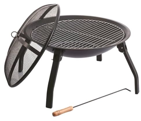 Barbecue Braciere con Griglia Cromata di Empotec da Esterno con Coperchio Parascintille Piedini Pieghevoli Carbonella Legna Cottura Borsa Porta BBQ Attizzatoio 77x77x40 cm