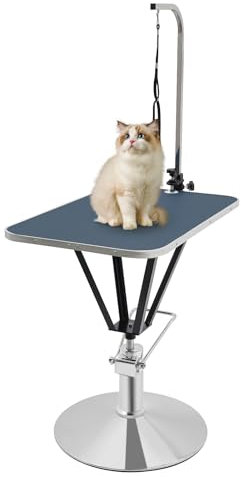 SuhoFutus Trimmtisch für Hunde, Hydraulischer 360° Drehbarer Hundetrimmtisch mit 100kg Tragkraft, Höhenverstellbar, Hundefriseurtisch mit Wasserdichter Platte für Tierpflege und Hundebadewanne