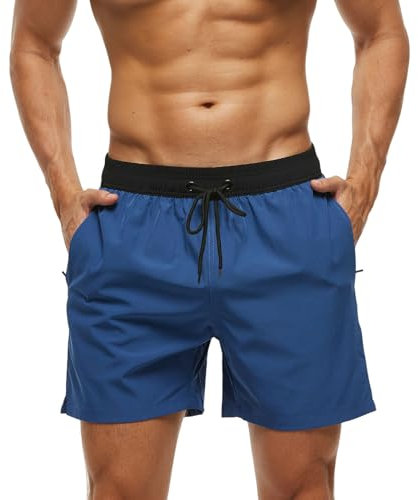 Monstoyo Costume Uomo Mare Asciugatura Rapida Costumi da Bagno Uomo Pantaloncini Mare con Tasche Zip Boxer Spiaggia Piscina Surf Fodera in Rete e Coulisse Regolabile L Splicing Marina