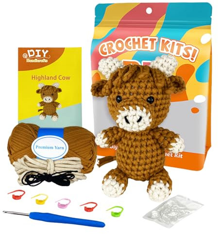 Outbit Häkel set für Anfänger, komplettes Häkelset mit Schritt-für-Schritt-Video-Tutorials, ideales DIY-Geschenk für Erwachsene und Bastelliebhaber (Highland cow)