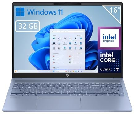HP OmniBook 5 16 - Ordenador portátil de 16 2K Intel Ultra 7-255U, 32GB RAM, 1TB SSD, Intel Graphics, Windows 11 Azul - Teclado QWERTY Español