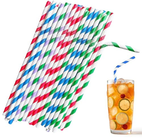 400 PCS Drinking Straws Paper Flexible Straw Drinking Tube Colourful Paper Straws 19.7 cm x 6 mm Straw for Wedding Party Restaurant Juice Coffee Cold Drinks Dessert DIY Decoration