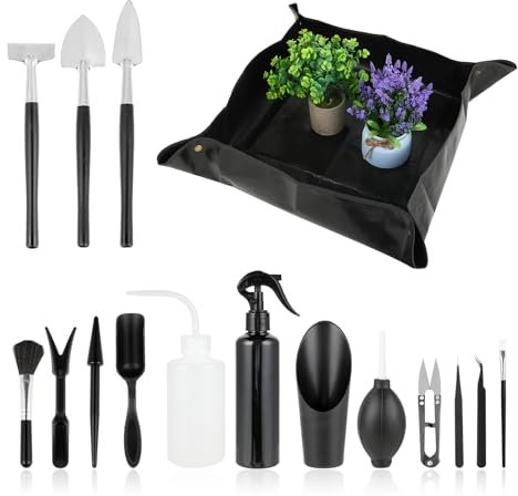 16 Piezas Kit Bonsa Kit Jardineria i Juego de Herramientas para Bonsái Mini Herramientas de Jardinería Kit Bonsai Herramientas Apto para el Cuidado de bonsáis en Interiores y Exteriores