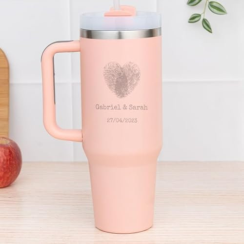 Wanapix | Taza Térmica XL Personalizada de Doble Capa | Capacidad 1,2 L | Conserva Frío y Calor Horas | Color Rosa | Personaliza mediante Grabado | Love