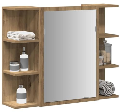 HOMTAKIE Armoire à Miroir de Salle de Bain chêne Artisanal 80x20,5x64 cm,Armoire Murale de Salle de Bain avec Miroir chêne Artisanal