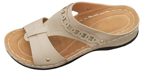 Générique Stivali alti marroni da donna piatti sandali con tacco alto e suola spessa per donna pantofole da spiaggia con punta aperta e suola spessa taglia 8 supporto per arco plantare, beige, 40 EU