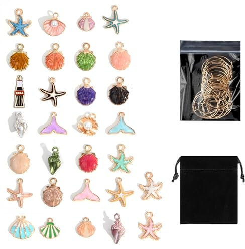 VLYX Marine Glass Charms for Wine Glasses (Set of 30) with Velvet Bag - Underwater Themed Party Decorations, Wine Glass Markers for Tasting Events, Stemware Tags