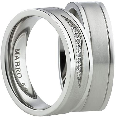 Blue Moon Diamonds Paar Eheringe, Partnerringe Verlobungsringe aus Edelstahl mit Zirkonia Antragsringe Trauringe Freundschaftsringe Gr. 48-74 |AB2010